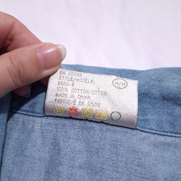 East west fashions| Denim blue button up short sleeve flower embroidered Shirt - Picture 10 of 10